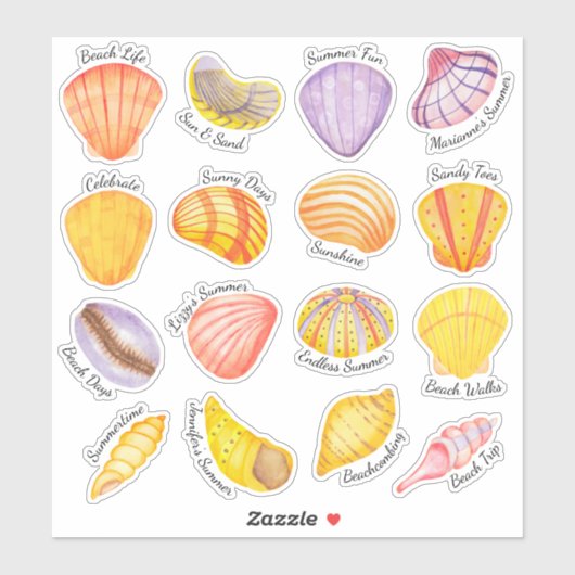 Stickers de vinyle des coquillages d'aquarelle (Feuille)