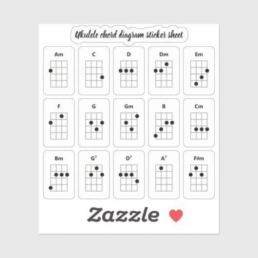 Stickers Diagramme Ukulele Chord | Seigneurs début (Feuille)