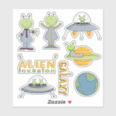 Stickers d'invasion Alien de l'espace extra-atmosp (Feuille)