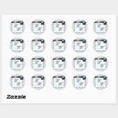 Stickers double Monogramme Aqua Blue & Grey Damask (Feuille)