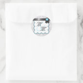 Stickers double Monogramme Aqua Blue & Grey Damask (Sac)