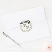 Stickers Double Monogramme jaune et gris Damas (Enveloppe)