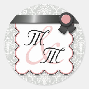 Stickers Double Monogramme Mauve & Grey Damask