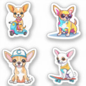 Stickers Drôle Chihuahua Cartoon Art 4 Pack (Recto)