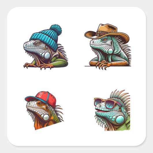 Stickers Drôle Iguana Cartoon Art 4 Pack (Devant)
