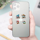 Stickers Drôle Iguana Cartoon Art 4 Pack (Téléphone)