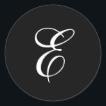 Stickers E Monogram<br><div class="desc">Ces autocollants en noir et blanc présentent un élégant monogramme E cursif. Idéal pour les faveurs de mariage,  etc !</div>