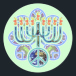Stickers Earth Peace Menorah<br><div class="desc">Menorah avec symbole de paix en motif de terre. Le design de Chanukah.</div>