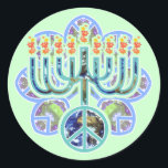 Stickers Earth Peace Menorah<br><div class="desc">Menorah avec symbole de paix en motif de terre. Le design de Chanukah.</div>