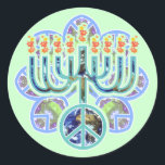 Stickers Earth Peace Menorah<br><div class="desc">Menorah avec symbole de paix en motif de terre. Le design de Chanukah.</div>