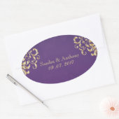 Stickers Elegant Gold et Purple Mariage damassé (Enveloppe)