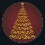 Stickers élégants Red Christmas Tree<br><div class="desc">Entrez dans l'esprit de vacances avec ces élégants stickers d'or avec un arrière - plan rouge.</div>