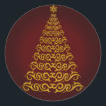 Stickers élégants Red Christmas Tree<br><div class="desc">Entrez dans l'esprit de vacances avec ces élégants stickers d'or avec un arrière - plan rouge.</div>