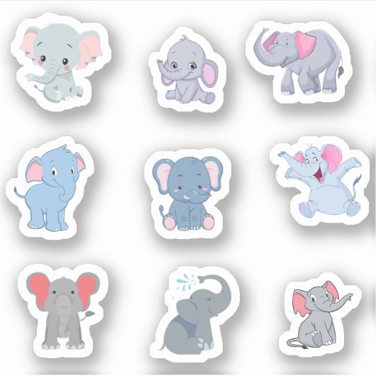Stickers Eléphant mignons (Devant)