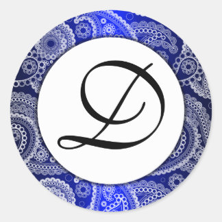 Stickers en dentelle blanche monogramme bleu