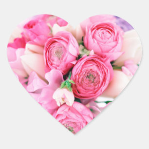 Stickers en forme de coeur de fleurs roses