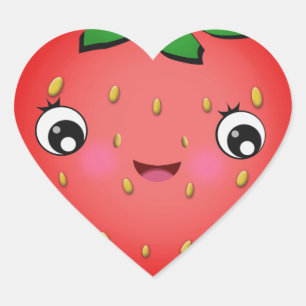Stickers en forme de coeur de fraise Kawaii