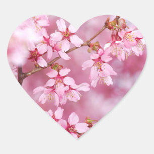 Stickers en forme de coeur rose en fleurs de print