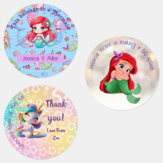 Stickers Enfants / Étiquettes - Mermaid et Unicorn