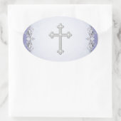 Stickers Enveloppe de Fleur Damas de Croix violett (Sac)