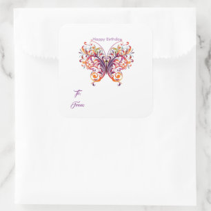 Stickers étiquette cadeau d'anniversaire papillon