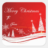 Stickers étiquette cadeau de la scène de Noël roug (Devant)