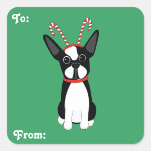 Stickers étiquette cadeau de Noël Boston Terrier