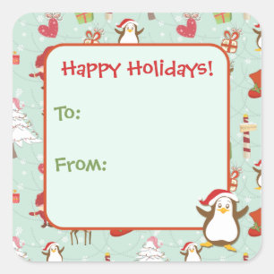 Stickers étiquette cadeau de Noël Pingouin