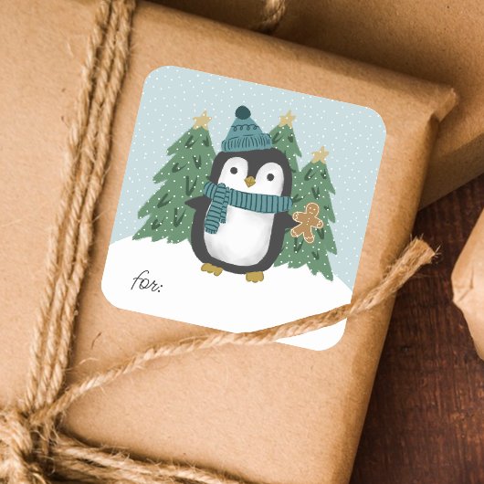 Stickers étiquette cadeau homme pingouin mignon et