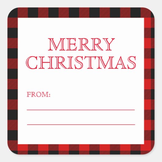 Stickers étiquette cadeau Red Black Plaid Joyeux N (Devant)