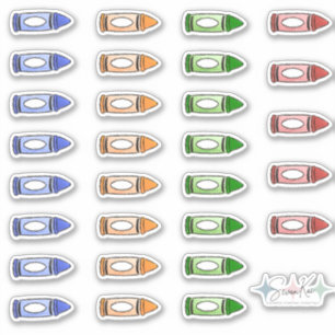 Stickers Étiquette Crayon - Bleu, orange, vert et
