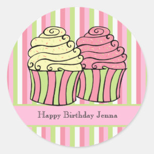 Stickers Étiquette d'anniversaire Cupcake Stripes