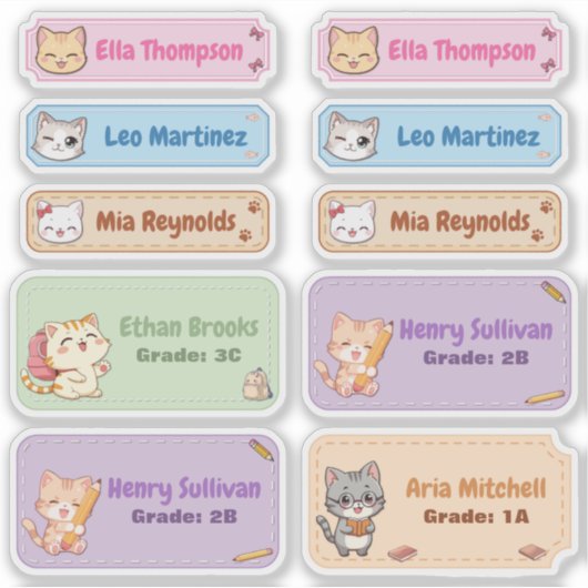 Stickers Étiquette Nom du chat Cute Chibi (Devant)