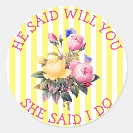 Stickers Faire-part de mariage floral chic jaune (Devant)