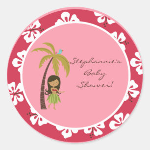 Stickers Favor 20 - 1,5" Rose Hawaiian Luau Tropi