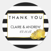 Stickers Favor Mariage | Black Stripe & Gold Peony (Devant)
