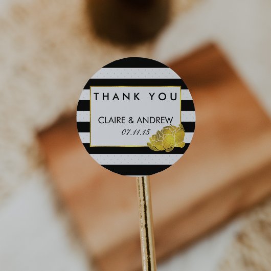 Stickers Favor Mariage | Black Stripe & Gold Peony