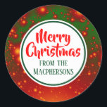 Stickers Festive Fractal Christmas (Cercle Vert)<br><div class="desc">Sticker étiquettes cadeau de vacances avec un arrière - plan fractal festif rouge et vert. L'accueil "Joyeux Noël" et la famille dont il est issu peuvent être changés.</div>