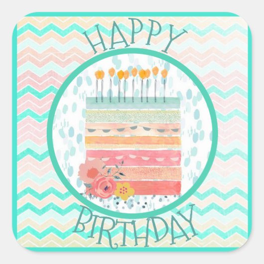 Stickers fête d'anniversaire corail et gâteau Turq (Devant)