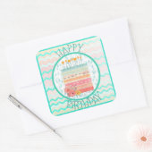 Stickers fête d'anniversaire corail et gâteau Turq (Enveloppe)