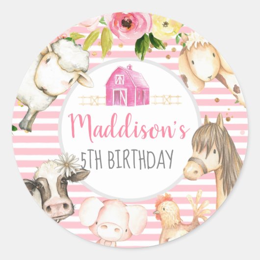 Stickers Fille Ferme Anniversaire, Faveurs Ferme (Devant)