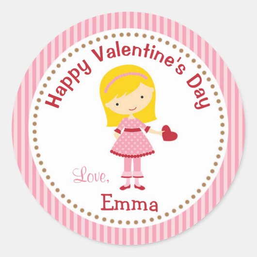 Stickers fillette Valentine (Rose) - Cheveux Blond (Devant)
