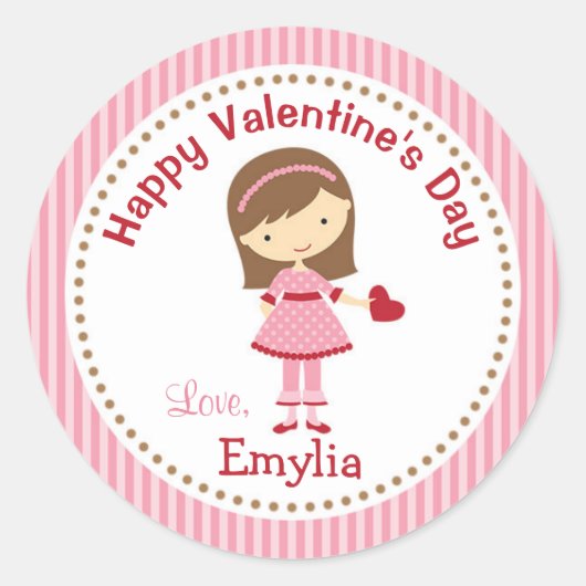 Stickers fillette Valentine (Rose) - Cheveux Brown (Devant)