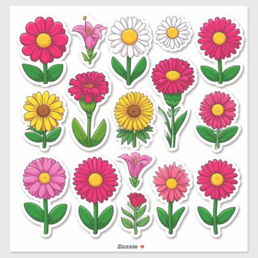 Stickers Fleur de Dessin Coloré (Feuille)