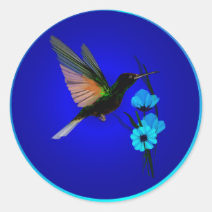 Stickers Fleurs Bleues Colibris Vert