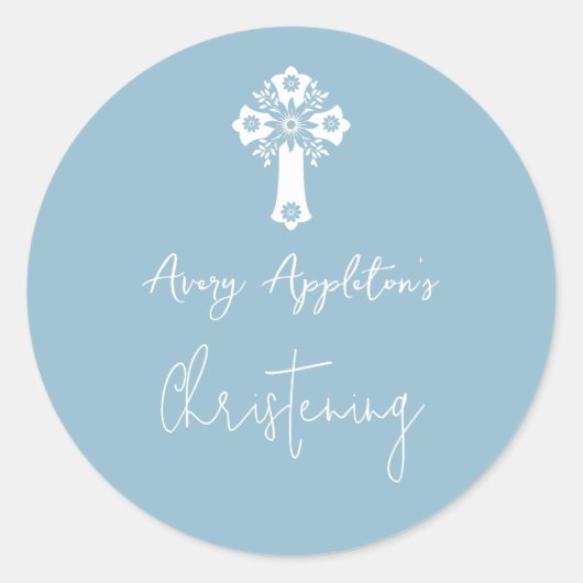 Stickers Floral Cross Christening Sky Blue (Voorkant)
