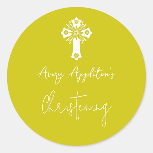 Stickers Floral Cross Christening Yellow (Voorkant)