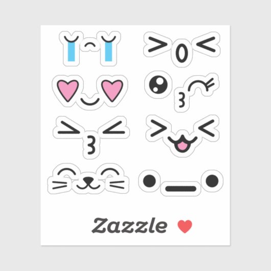 Stickers Funny Cute Kawaii Anime Face (Feuille)