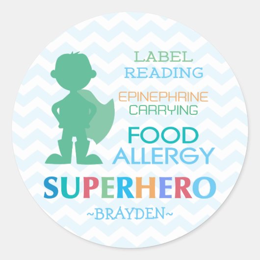 Stickers Garçon Superhero de l'allergie alimentair (Devant)