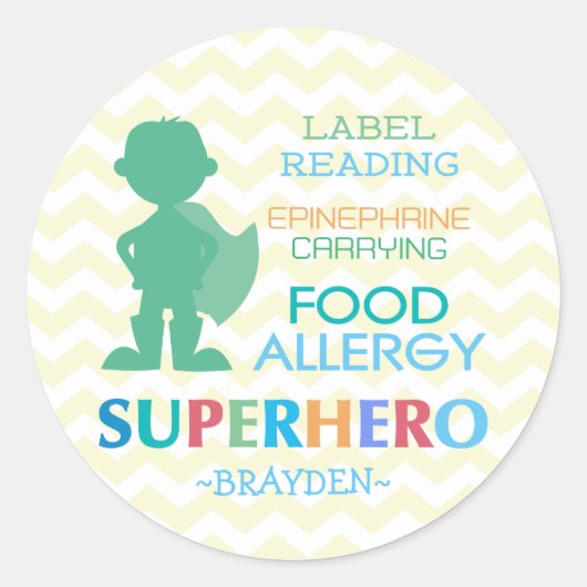Stickers Garçon Superhero de l'allergie alimentair (Devant)